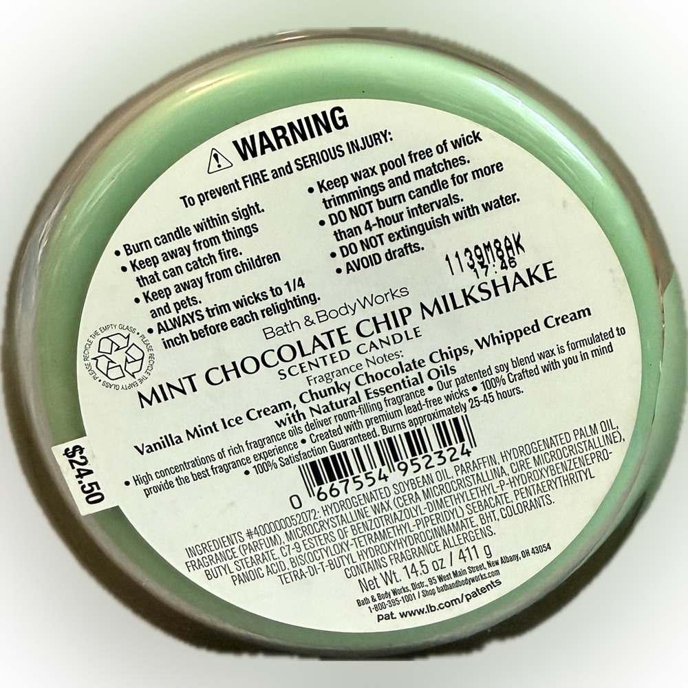 BATH AND BODY WORKS Mint Chocolate Chip Milkshake 3-Wick Candle - Picture 6 of 6